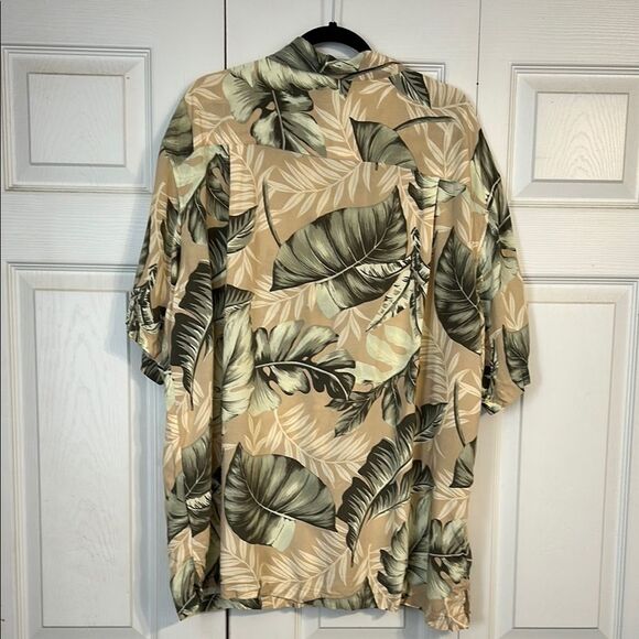 PANAMA JACK Men's Size 2XL Khaki Green Tropical Leaf Hawaiian Button Down Shirt - Picture 6 of 6